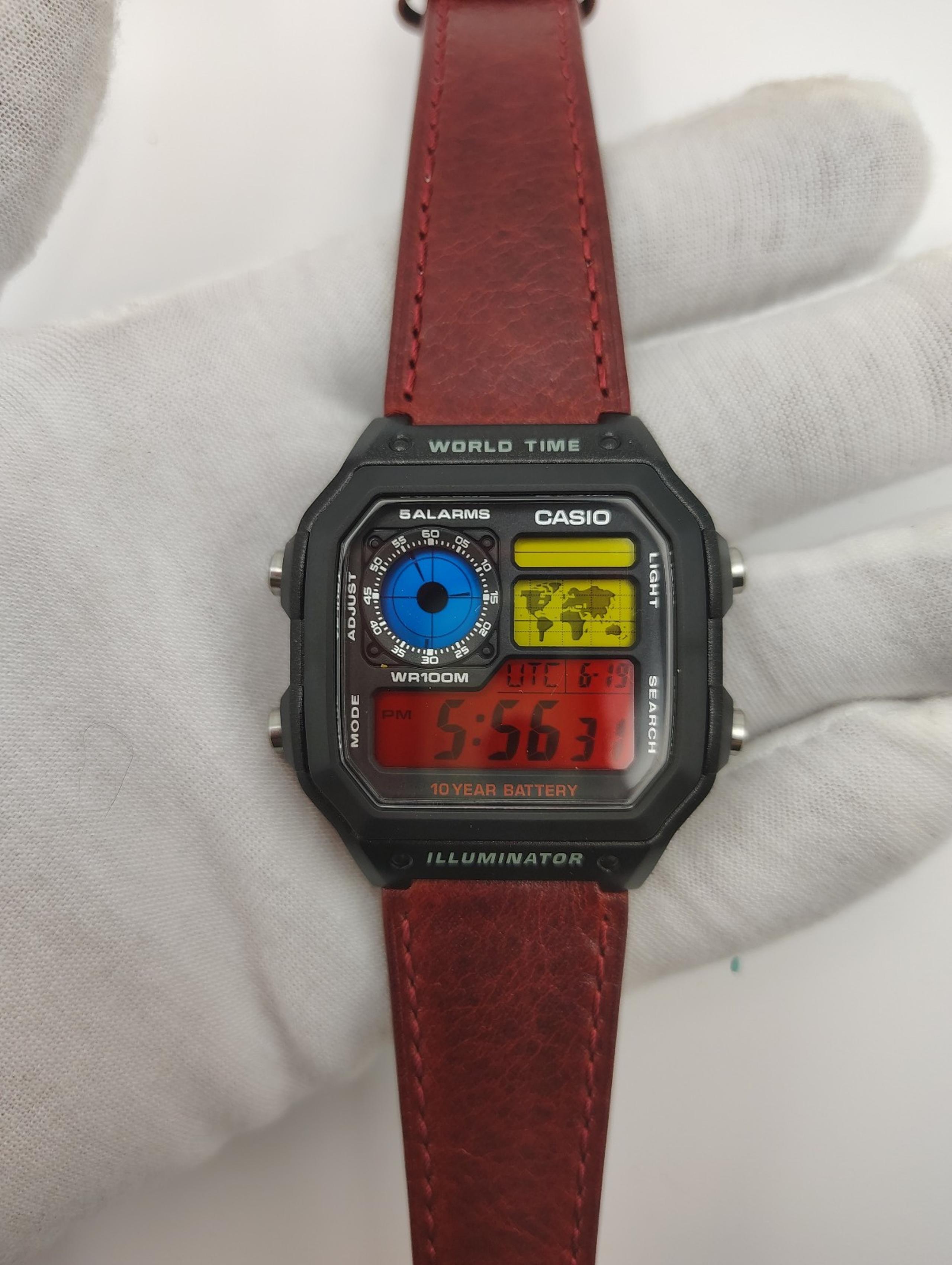 Custom Casio Royale World Time Stained Glass Leather Band With Deployment Clasp