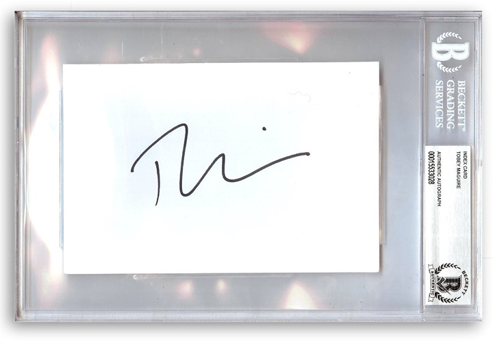 Tobey Maguire Signed Autographed Index Card Spider Man Babylon BAS 3028