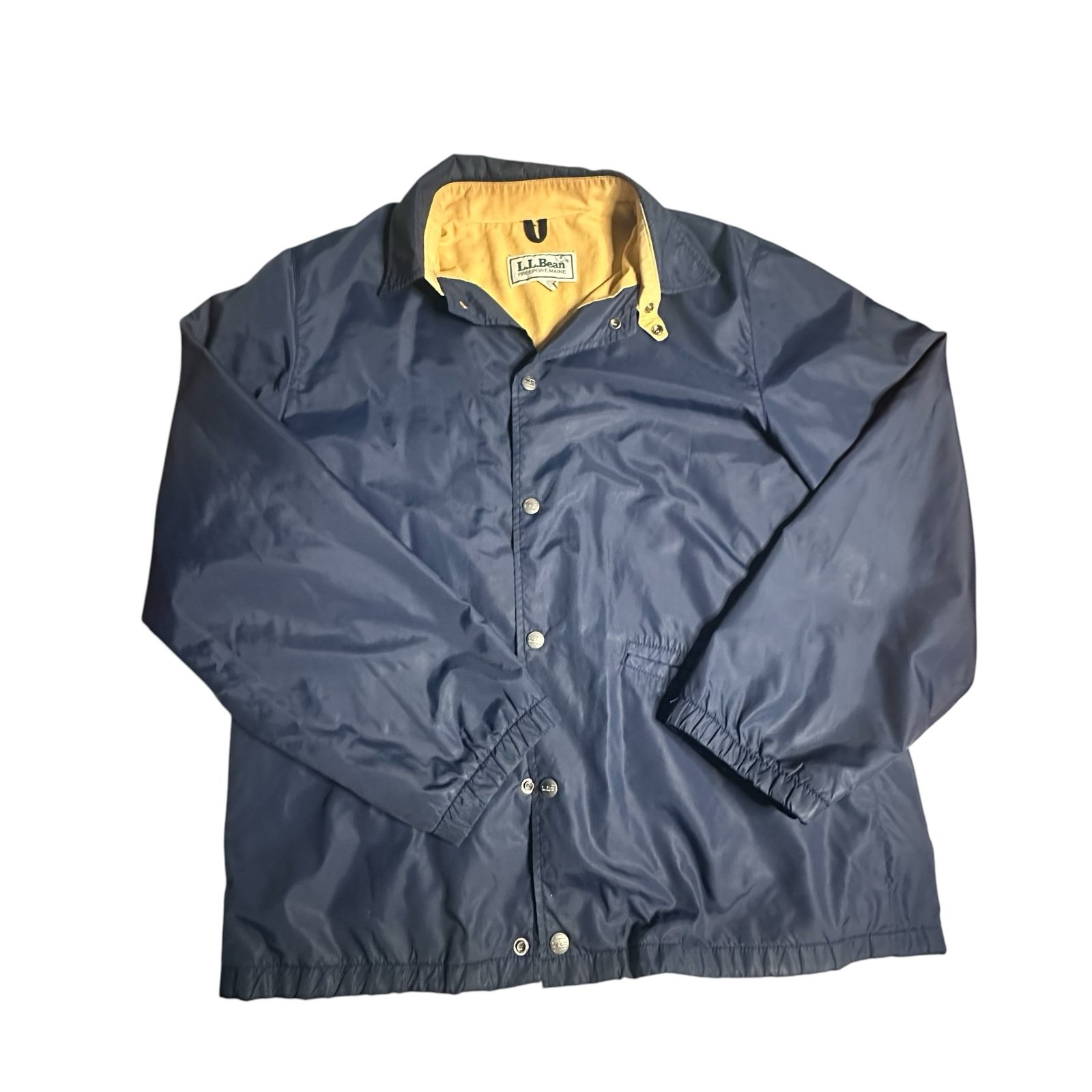LL BEAN Chamois Flannel Lined Snap Front Nylon Coach Jacket Vintage 70s 80s Med