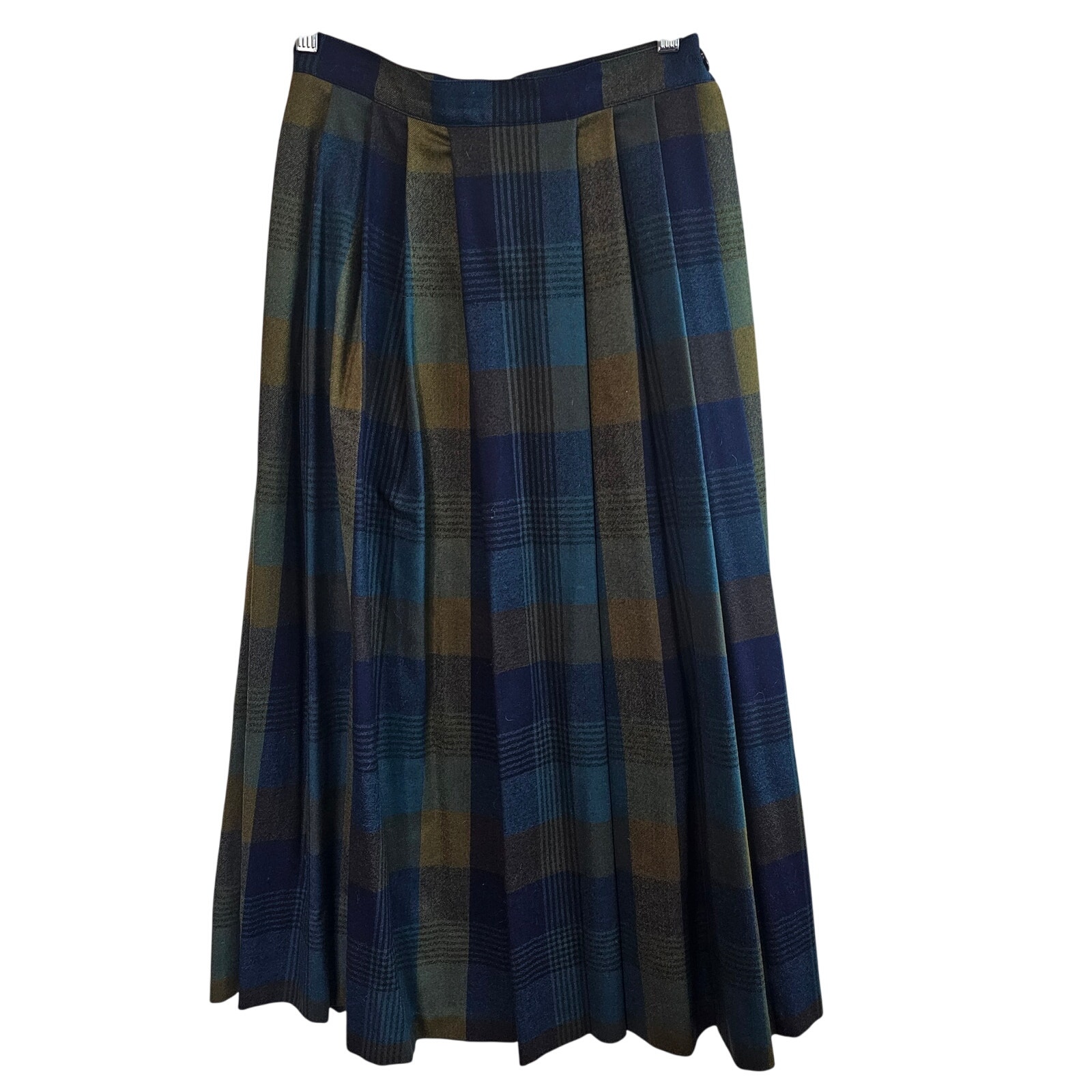 Vintage Perry Ellis Plaid Skirt Women Small Blue 80s Wool Preppy Cottage Retro