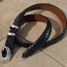 Larry Knapp famous leather maker handmade belt. Sterling Buckle Taos NM Signed