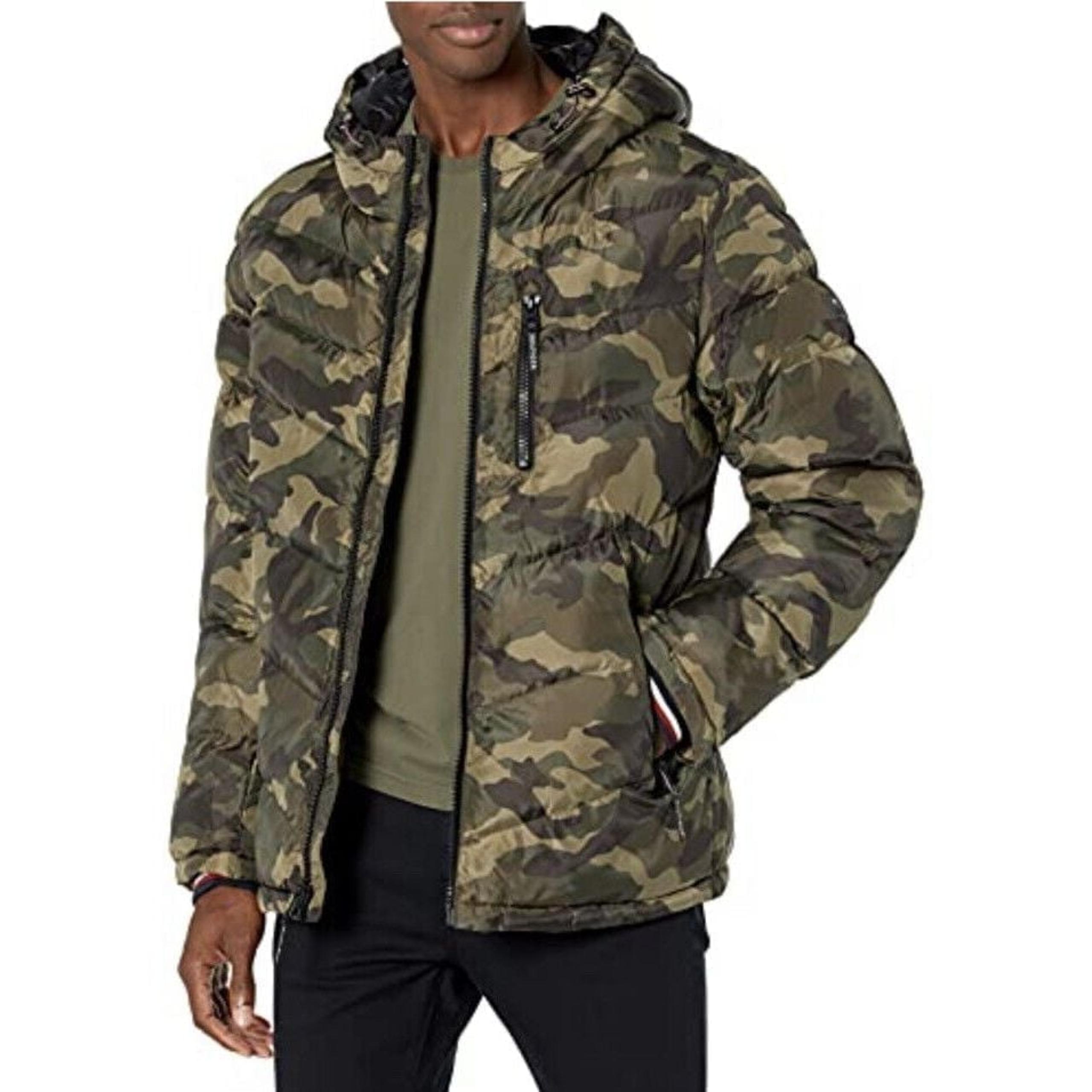 Tommy Hilfiger Logo Mens Camoflauge Winter Puffer Jacket Coat Hooded NWT SZ XL