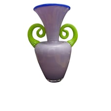 Marthas Vinyard Glassworks Lavender Neon Green Curled Handles & Blue Rim