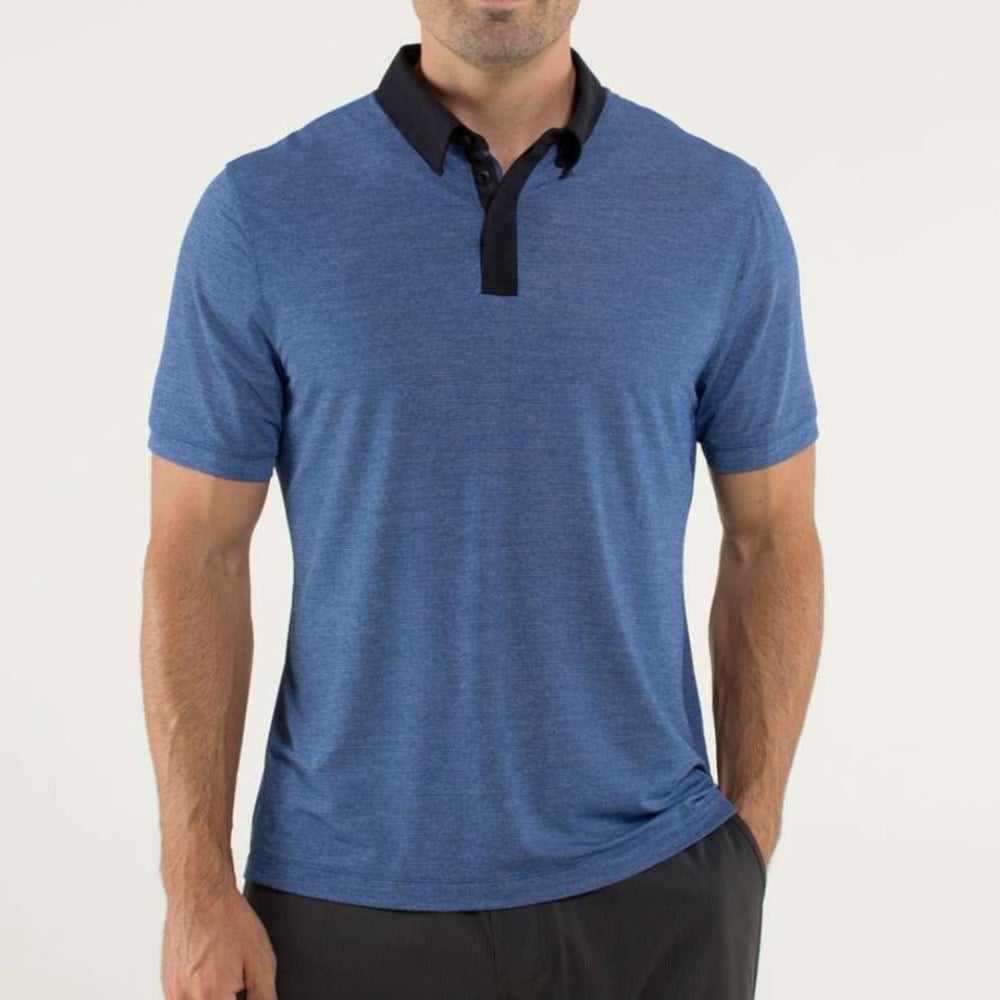 Men's Lululemon Post Practice Polo Heathered Lakeside Blue / Soot