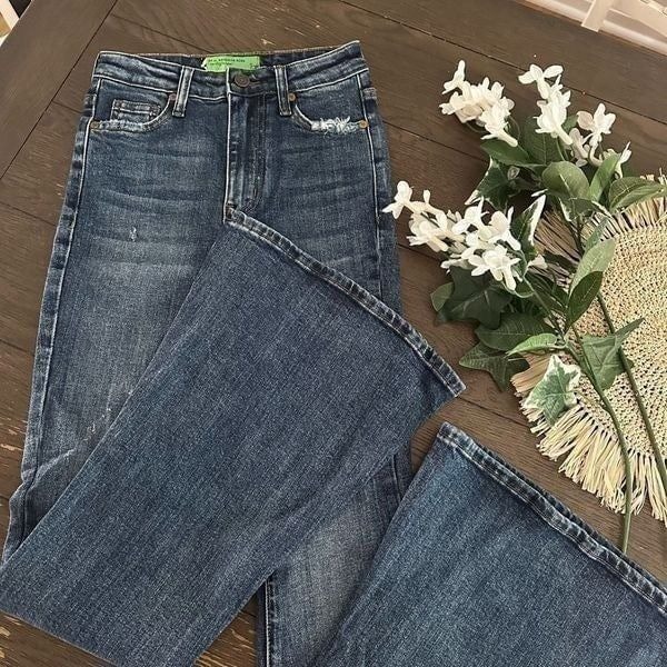 Free People x Sandrine Rose Blue Faded Distressed Bell Bottom Jeans sz 24 New