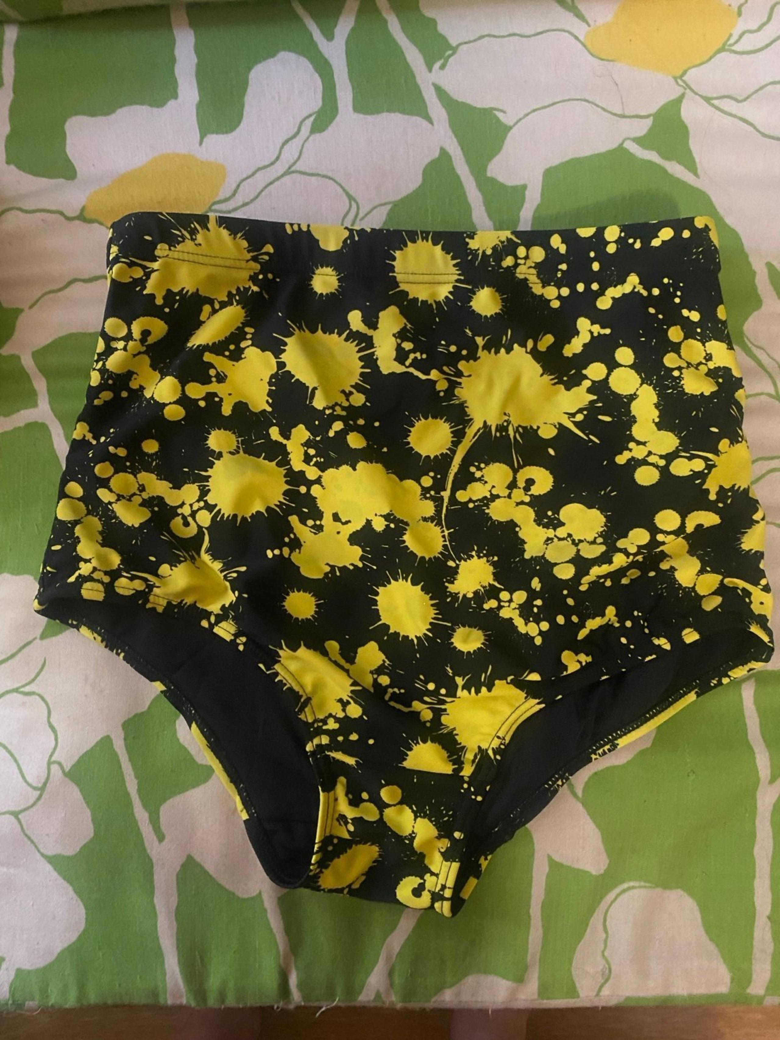 ModCloth high rise yellow splatter paint swimsuit bottom