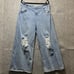 Forever 21 Jeans Women 33 Baggy 90s Style Wide Leg Distressed Ripped Blue Denim