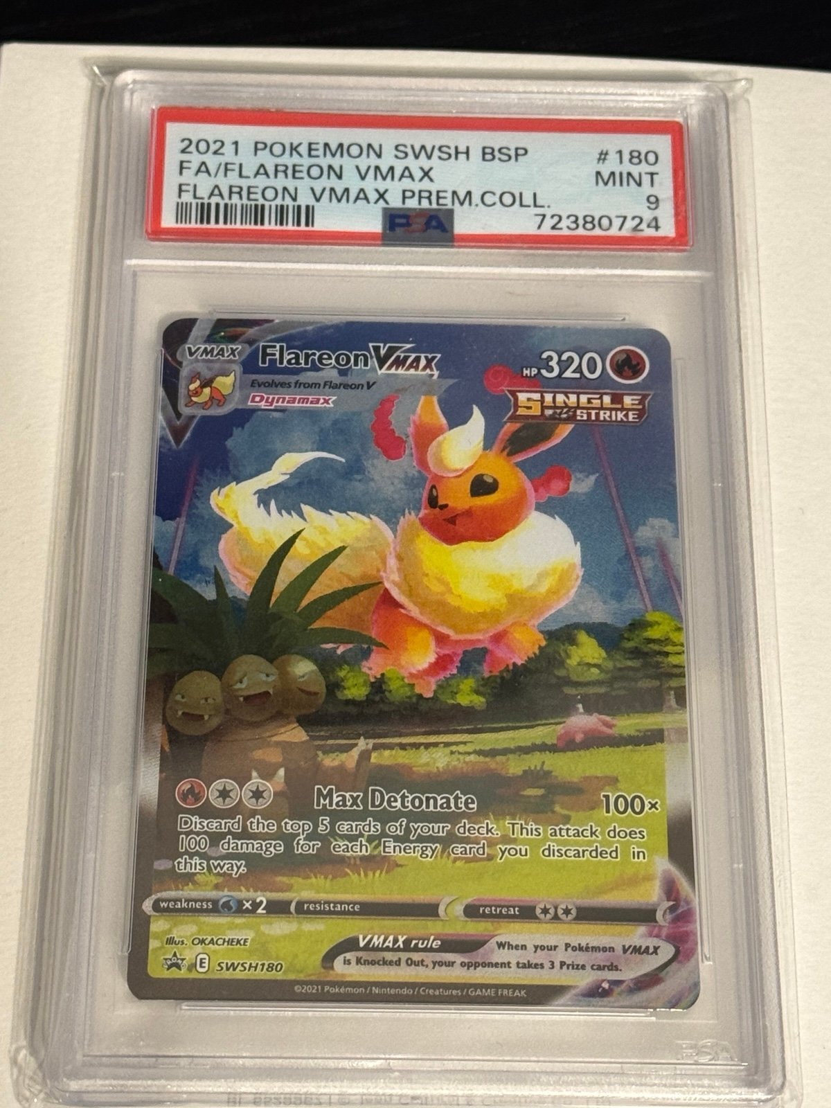 2021 Pokemon SWSH BSP Flareon Vmax #180 Flareon Prem Coll PSA 9