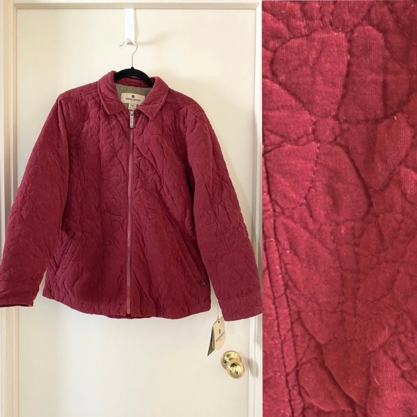 NWT Woolrich Black Cherry Red Floral Quilted Corduroy Winterhaven Jacket
