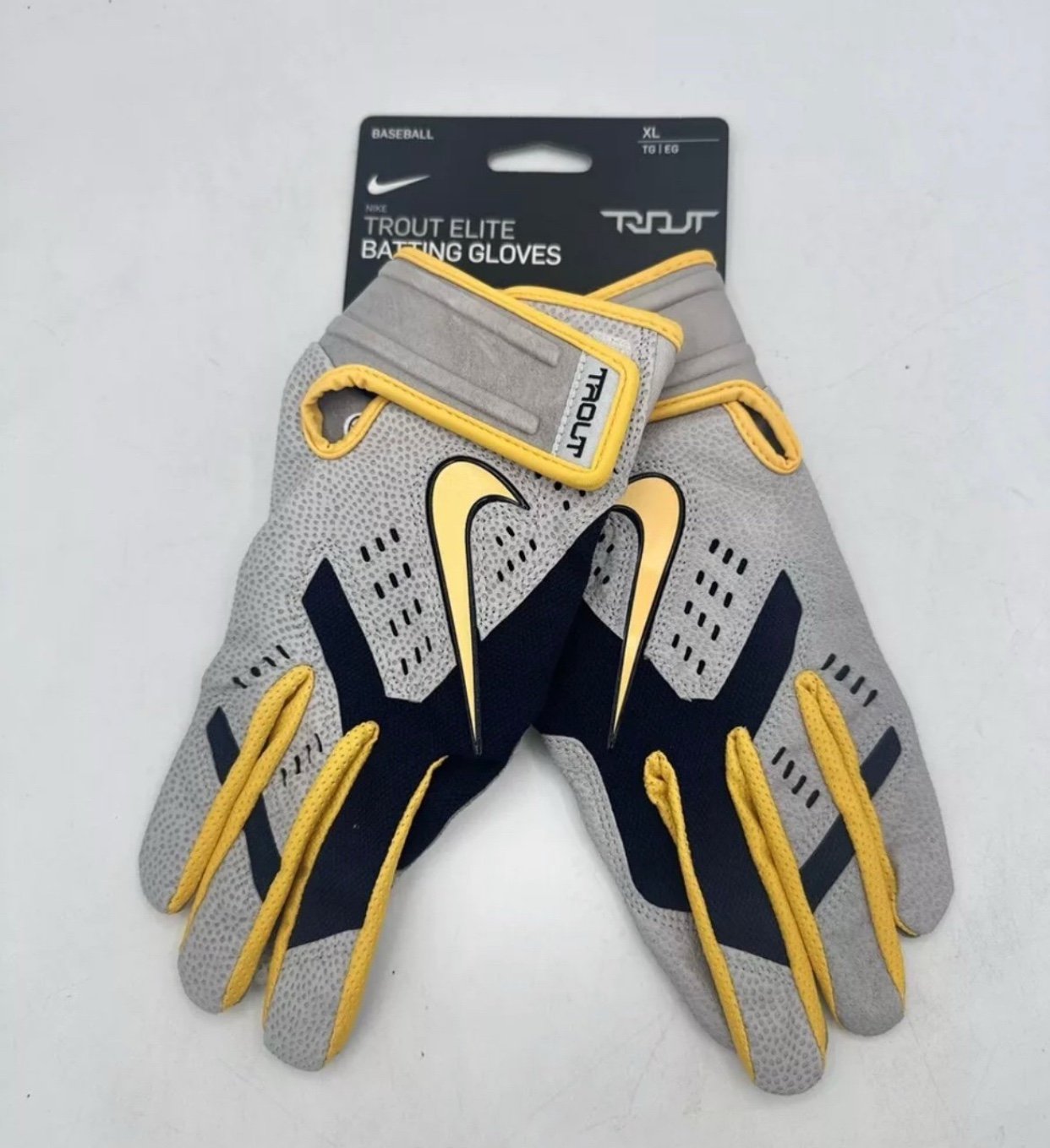Nike PE West Virginia Team Issued Trout Elite Baseball Batting Gloves Size XL
