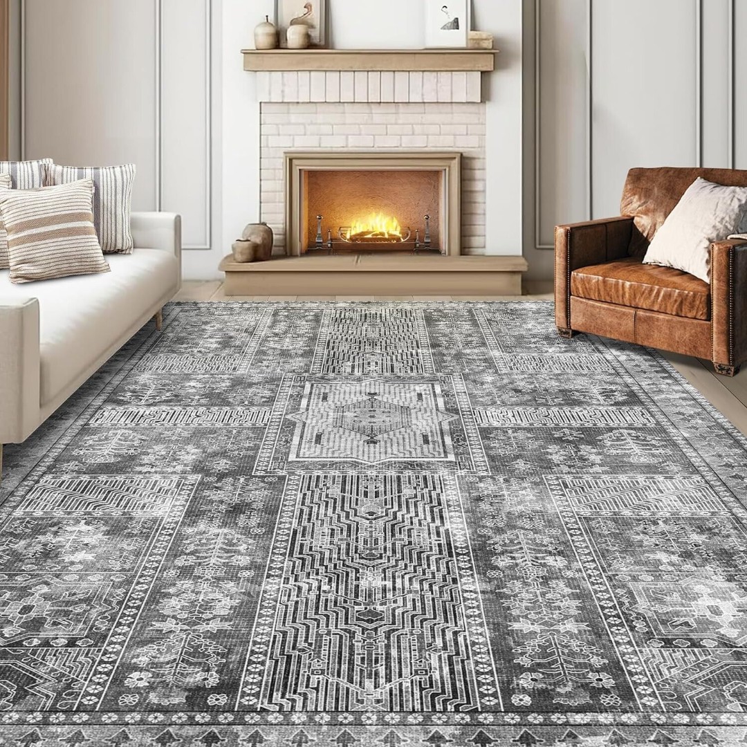YARNSCAPE Vintage 6' x 9' Washable Area Rug, Stylish Indoor Rug for Living, Grey
