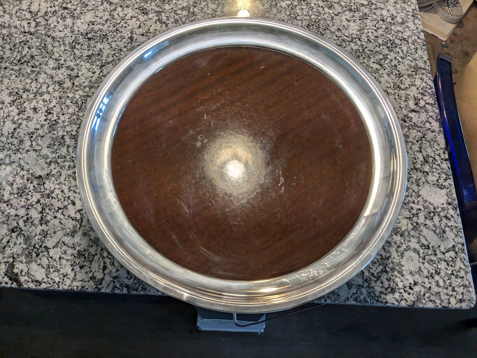 MCM Formica Silver Plated 14.25 Footed Tray