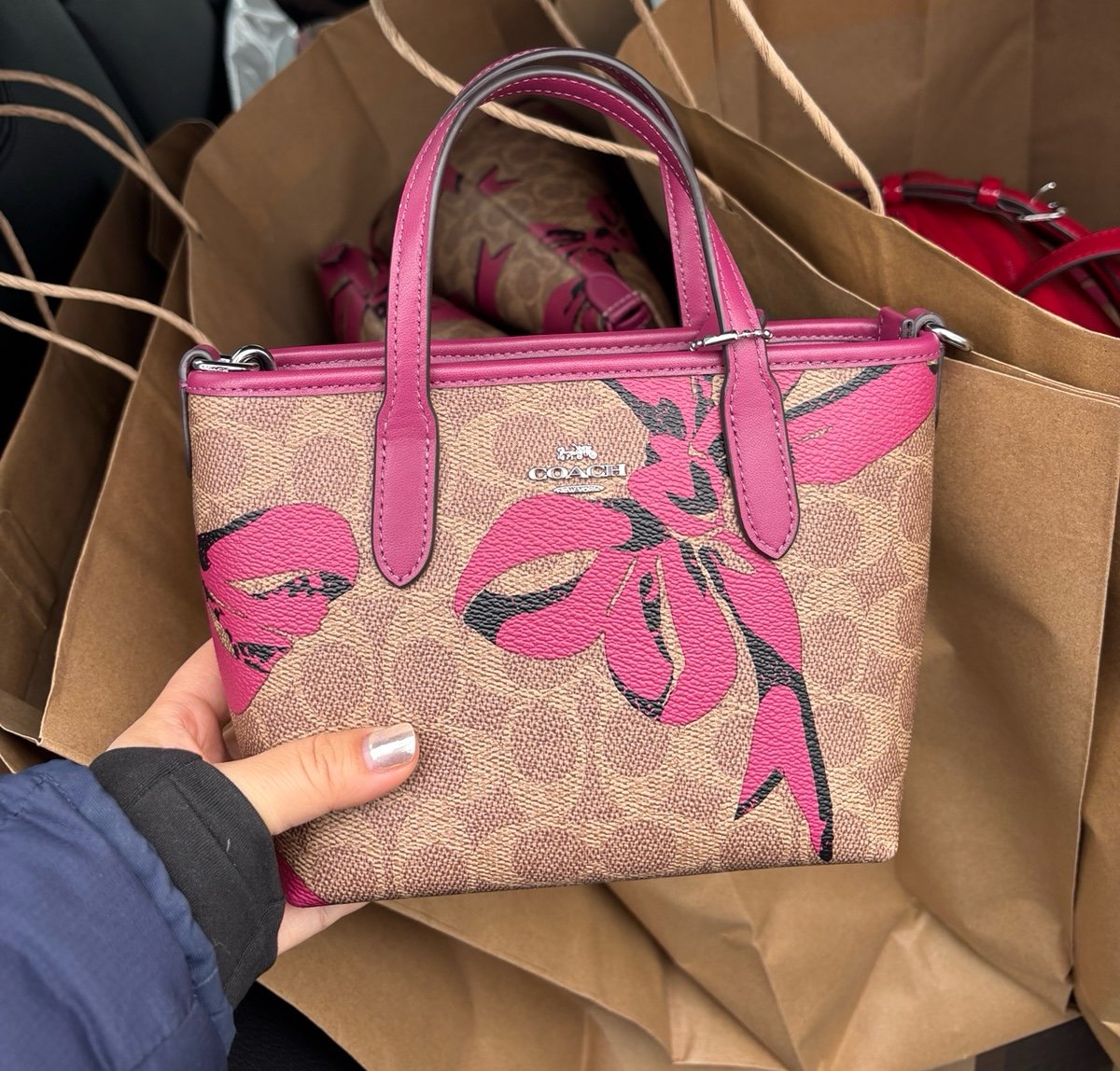 Coach City Mini Tote Bag In Signature Canvas With Bow Print