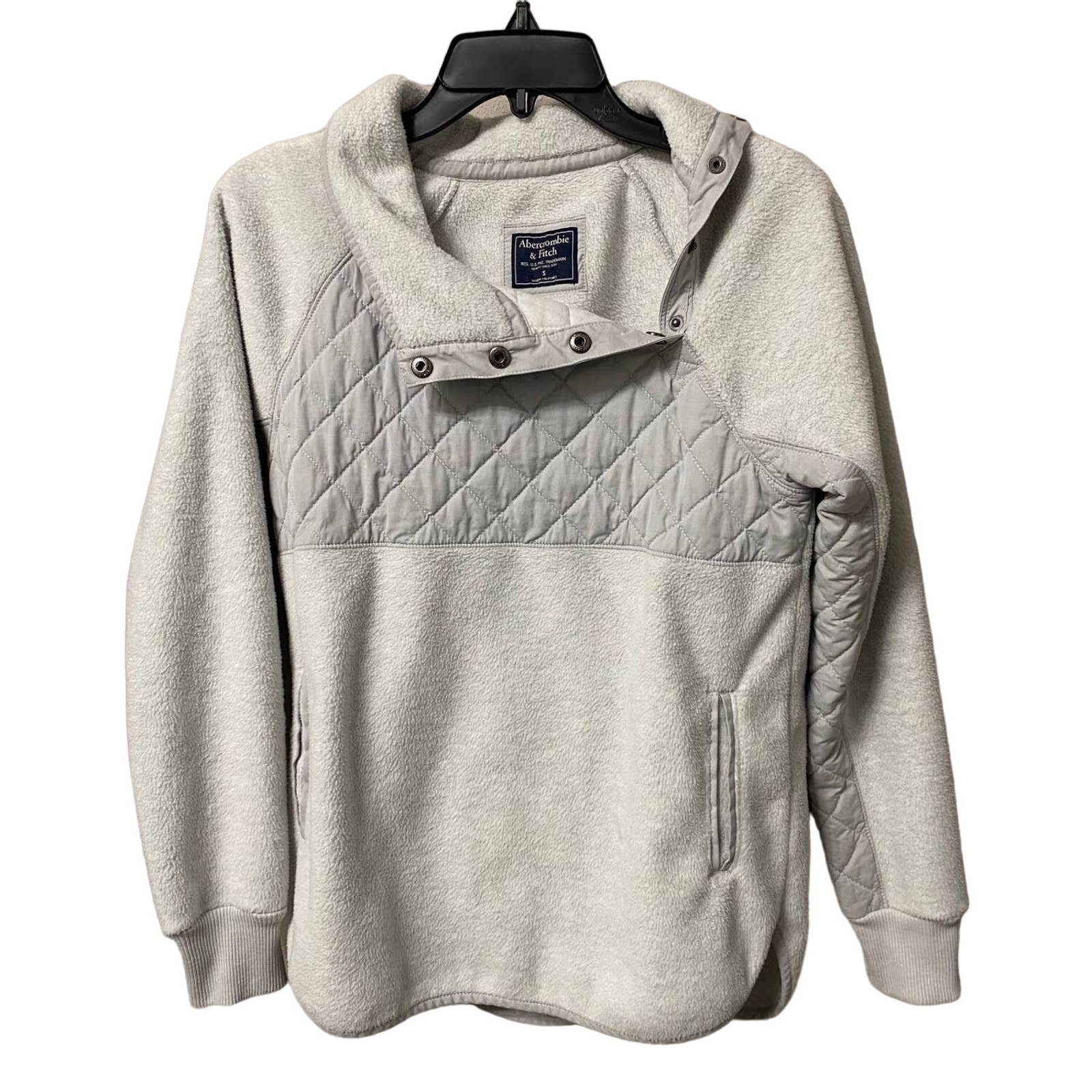 Womens Gray Abercrombie & Fitch Asymmetrical Snap-Up Fleece Pullover Size Small