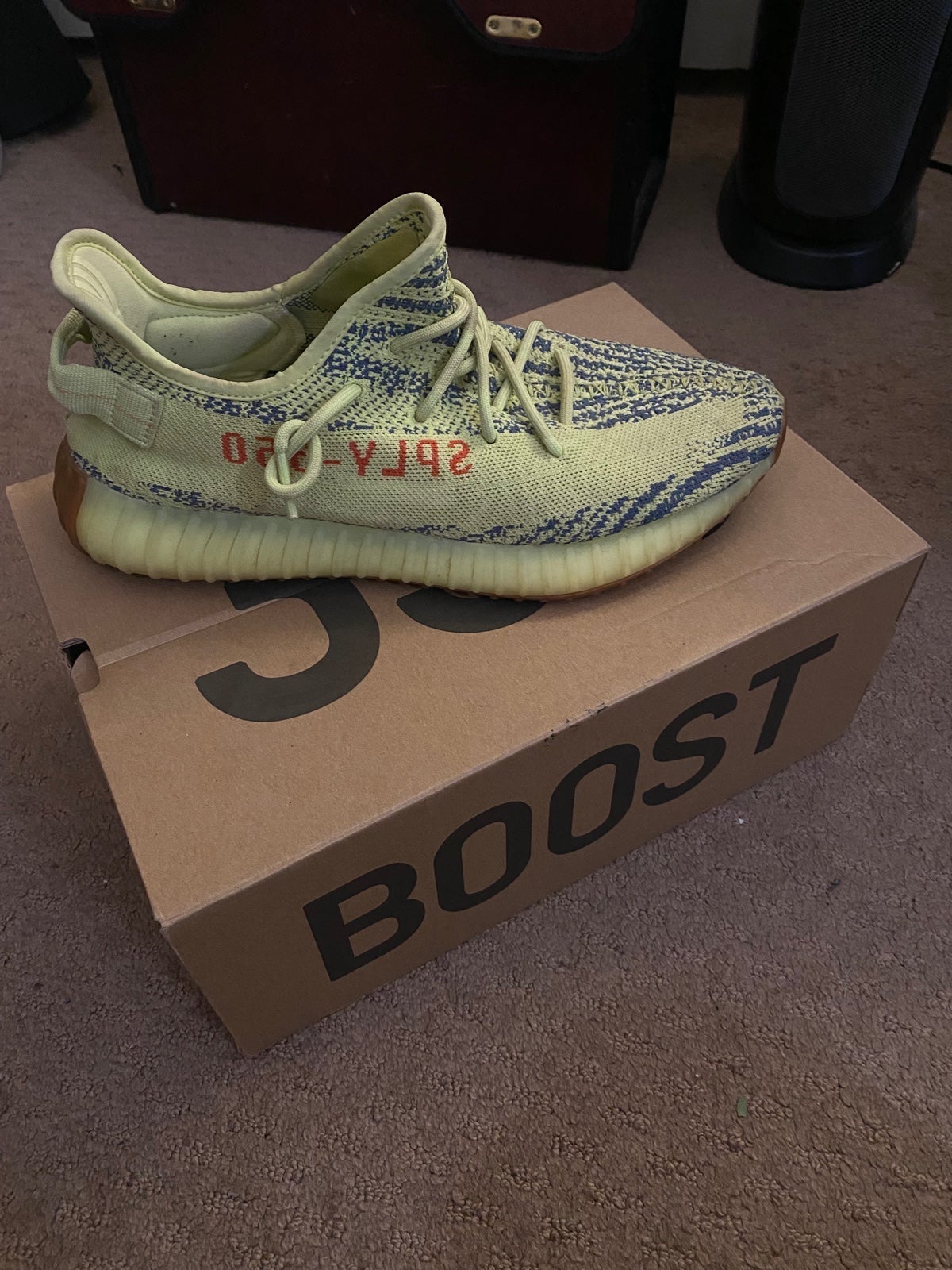 Yeezy Adidas Boost 350 V2 in Semi Frozen Yellow/Raw Steel/Red