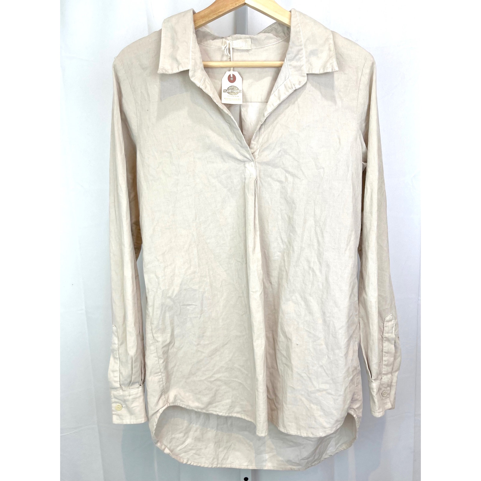 NWT CP SHADES Pascal Terry Cord Tunic Top V Neck Long Sleeve Cotton Cord Oat XS