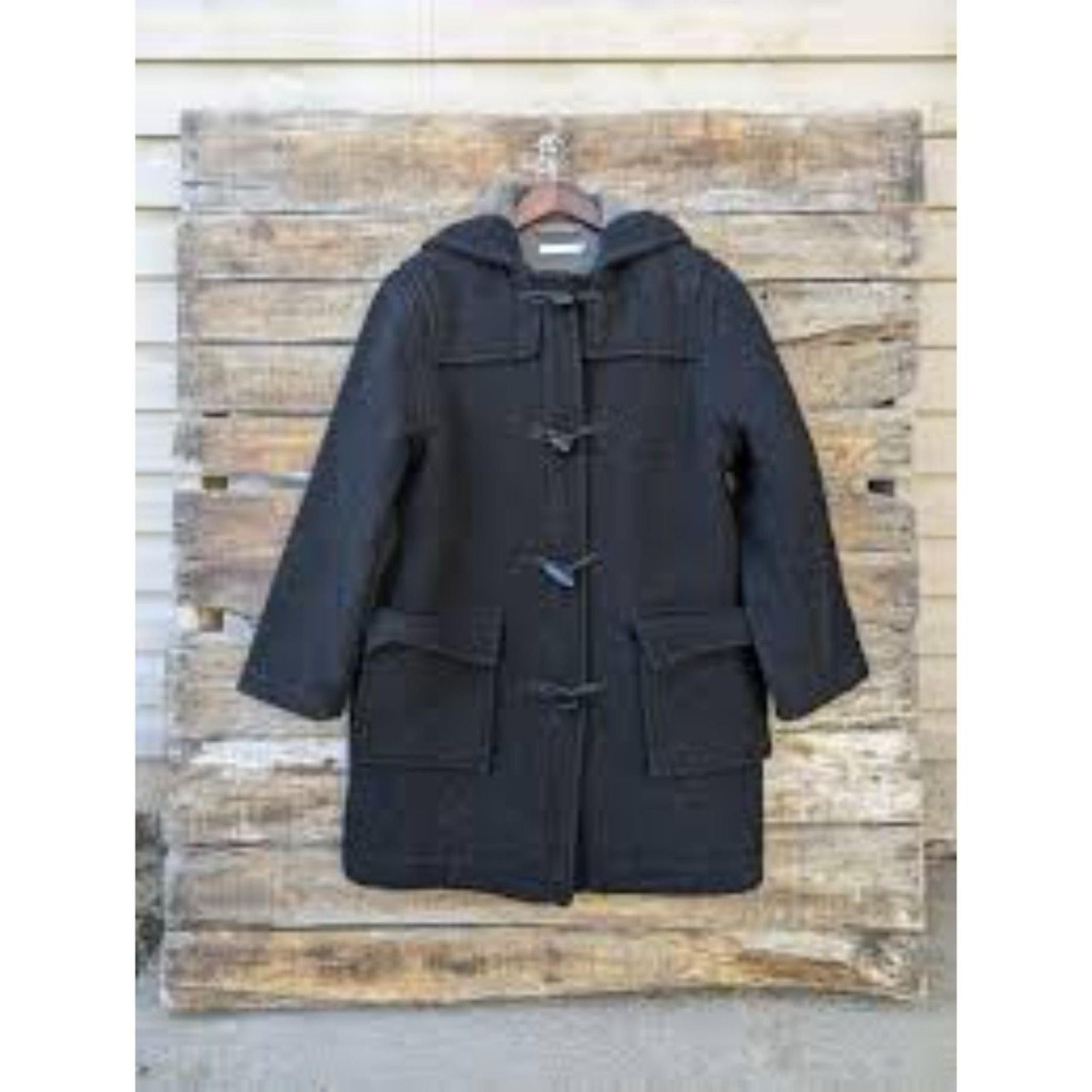 J.CREW Women's Wool Flannel Hooded Toggle Coat Black duffle coat sz. S