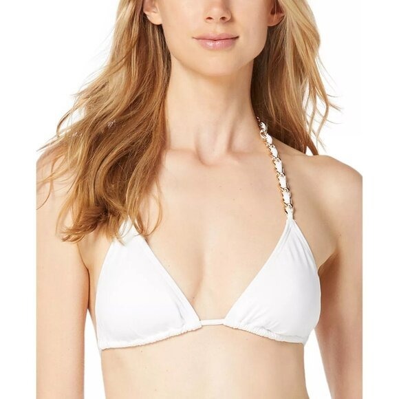Michael Kors Womens Size Large Chain-Strap Triangle Bikini Top in White 94 046