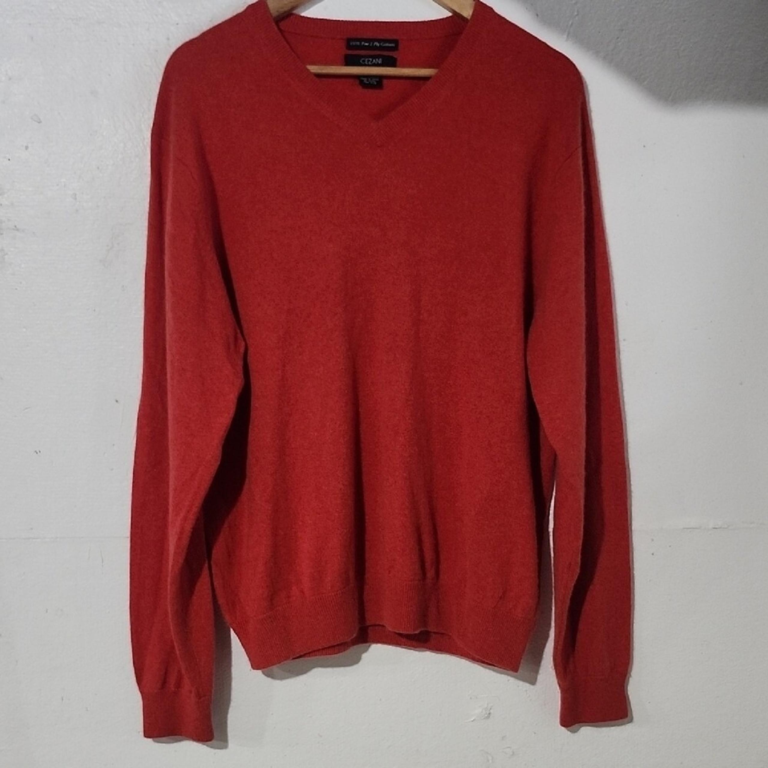 Cezani Cashmere Fine 2 Ply Men's Burnt Orange V-Neck Sweater XL