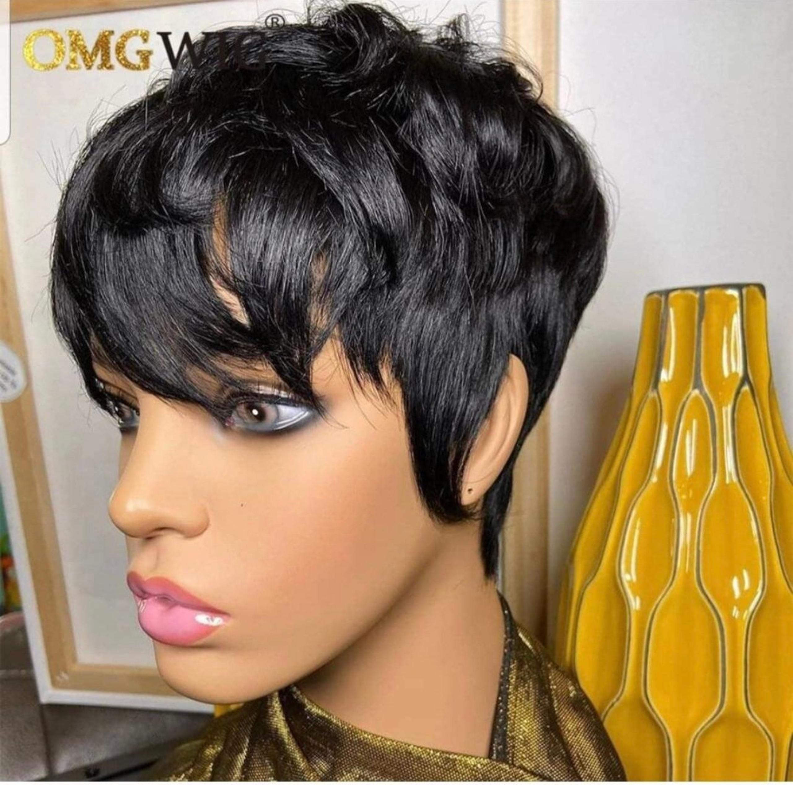 Short wavy wave human hair wig short pixie cut layered hair wig virgin human hai