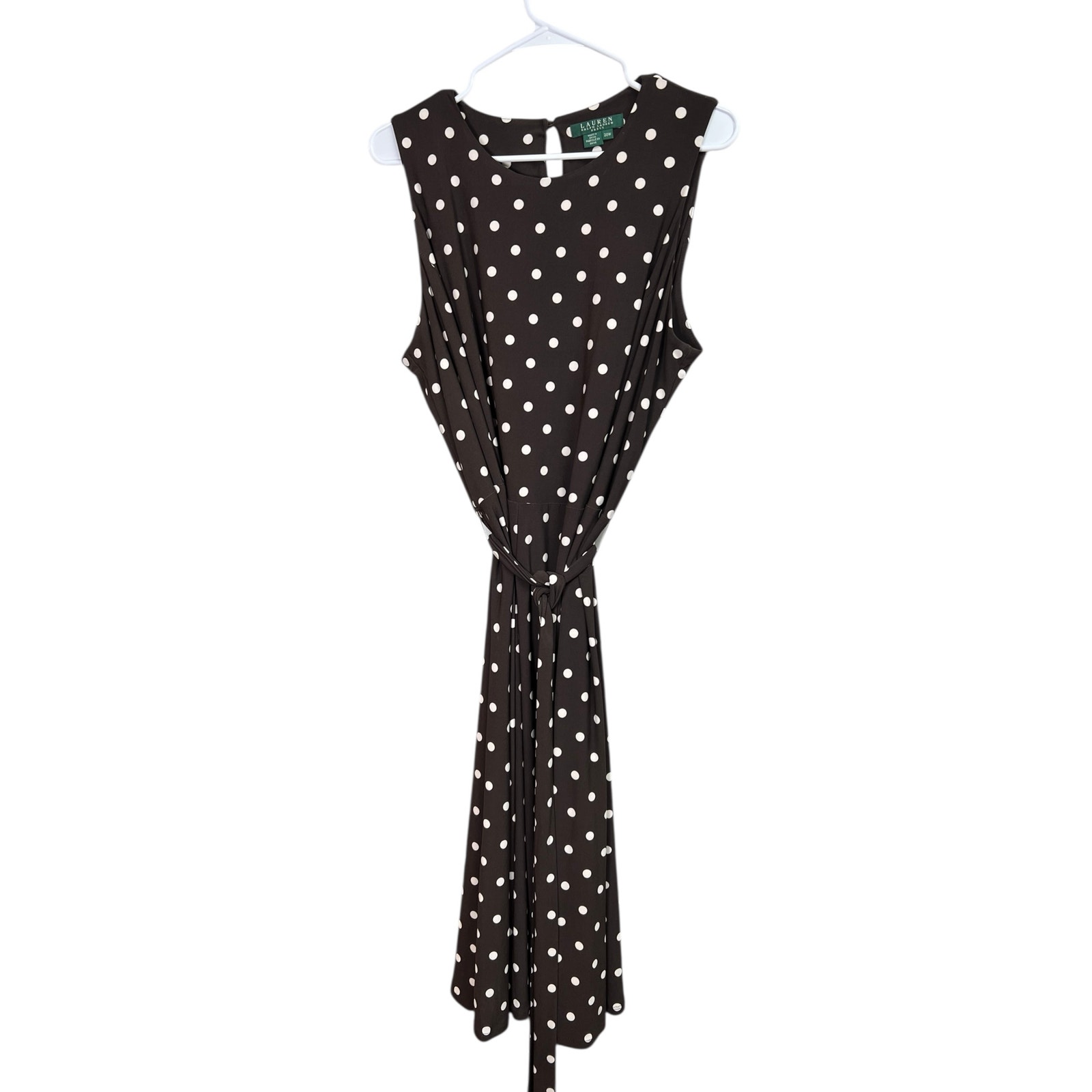 Lauren Ralph Lauren Sleeveless Brown White Polka Dot Midi Dress 20W