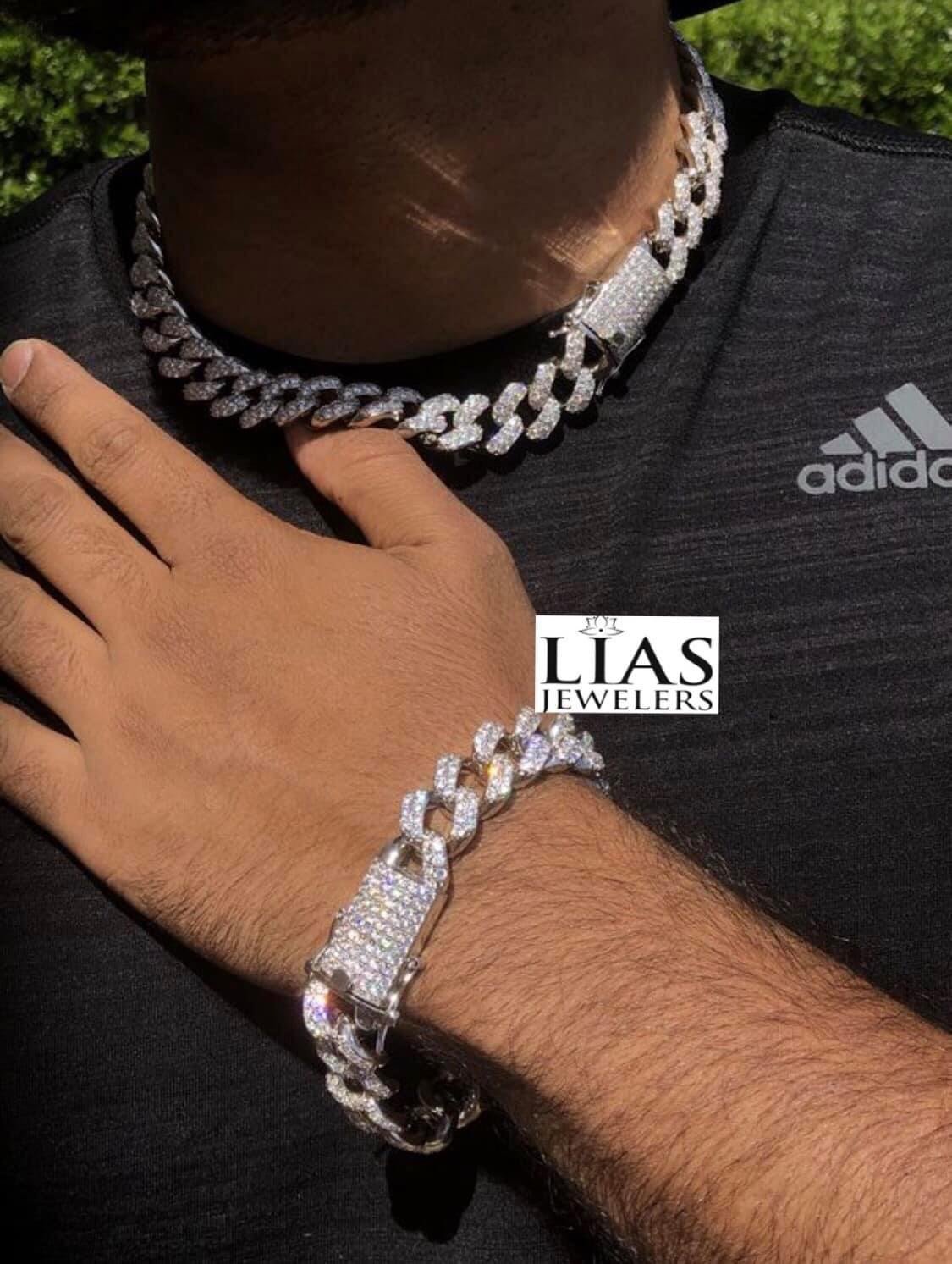 New 18k white gold filled Cuban link chain and bracelet