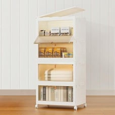 NEW 4 Tier Plastic Storage Bins 23QT, Stackable Storage Containers with Wheels.