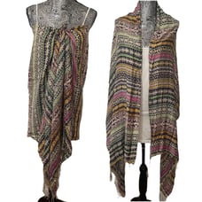 Tolani Bohemian large 100% silk Scarf Wrap Shawl Multi-Color Fringe Pashmina