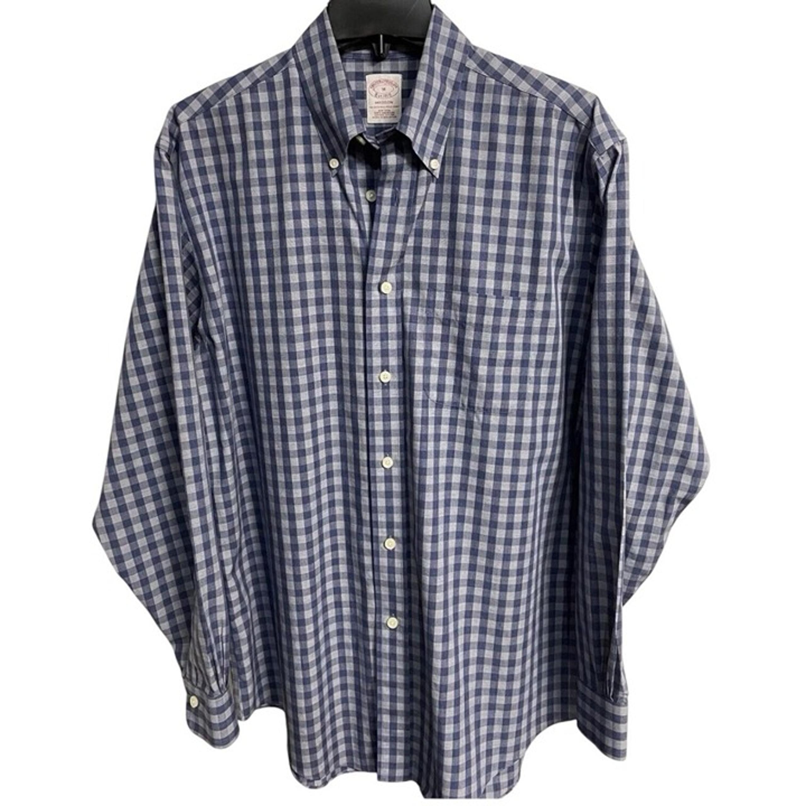 Brooks Brothers Button Up Polo Shirt Mens Medium Gray Blue Plaid Madison