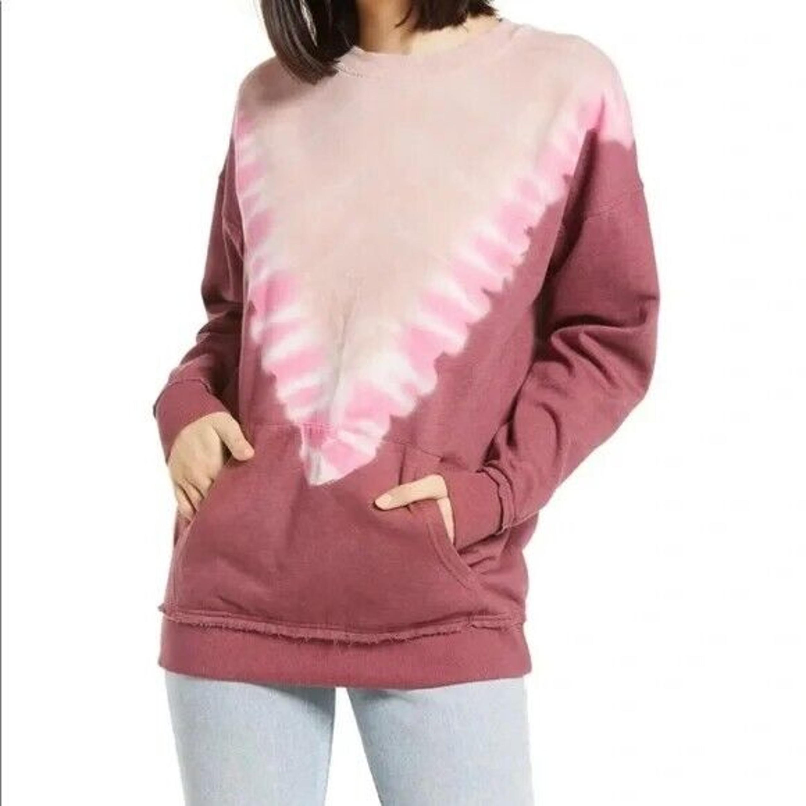 BP Pink Tie Dye Pullover Sweatshirt Long Sleeve Kangaroo Pocket Womens Size S