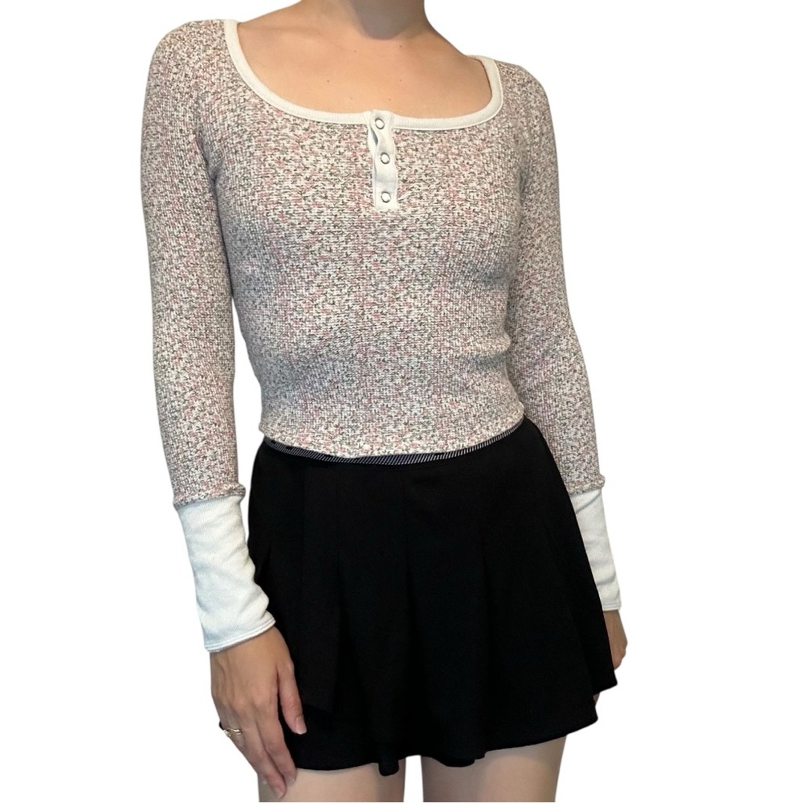 FRANKIES BIKINIS 135 Cabin Waffle Long Sleeve Shirt Thermal Dainty Size Small