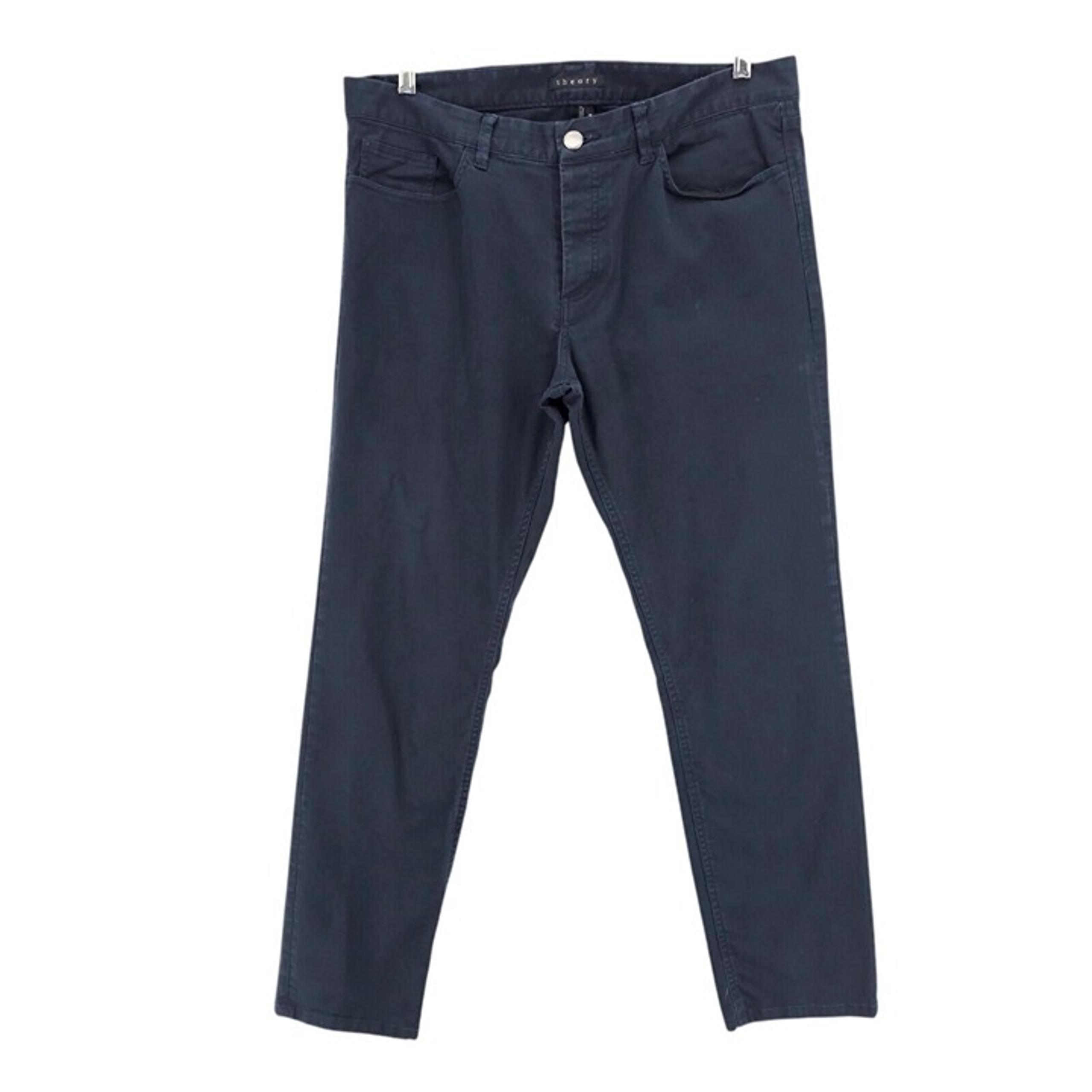 THEORY Haydin Writer Navy Blue 5-Pocket Pant Cotton Stretch Button Fly 36x29.5
