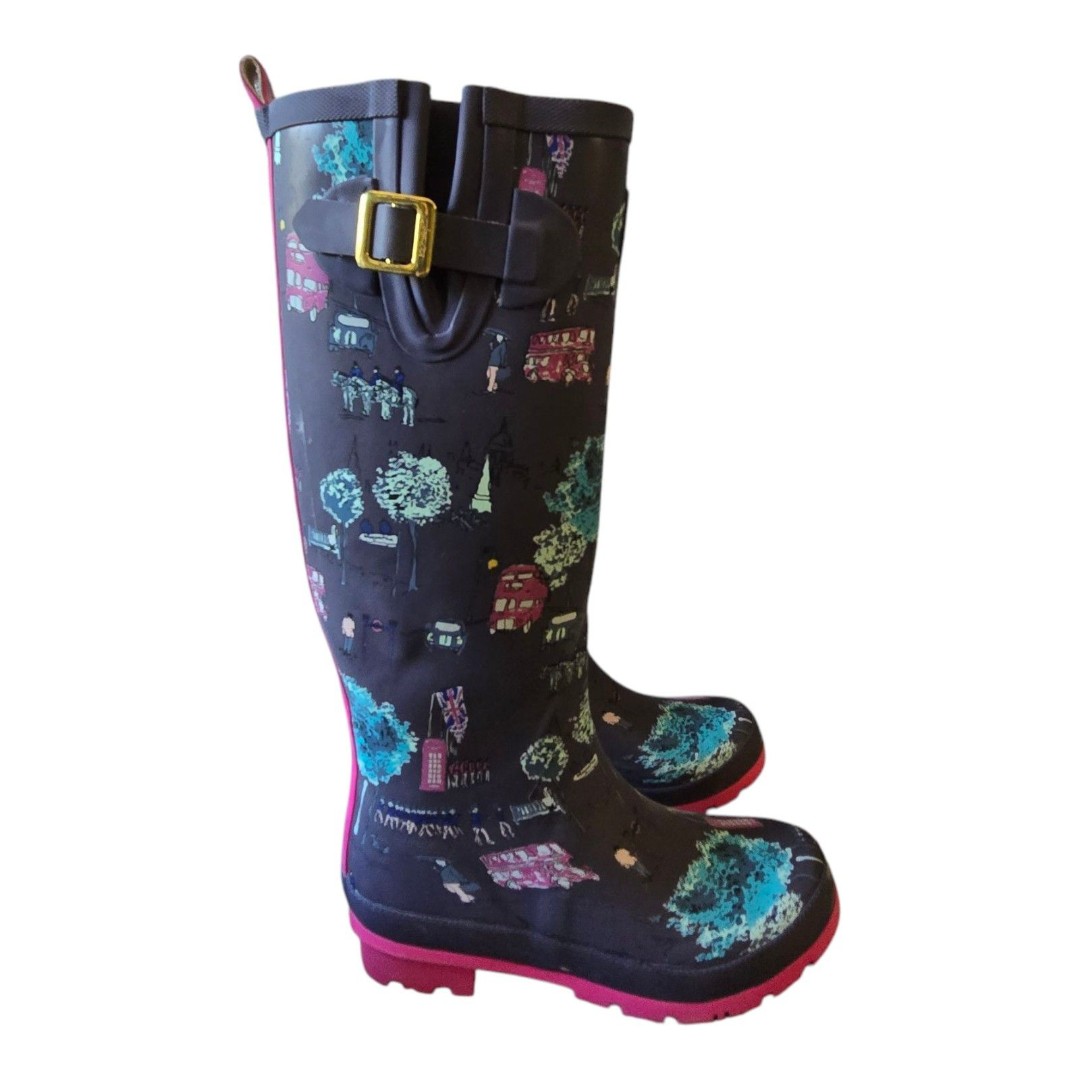 JOULES Welly Printed Wellies Tall Rubber Rain Boots London Bus