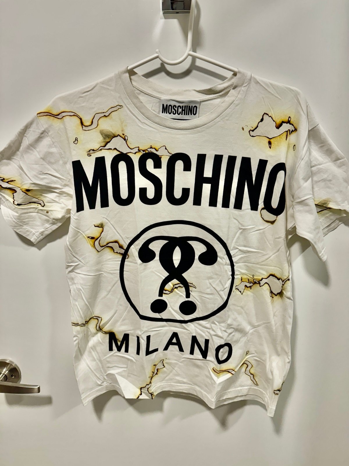 Moschino White and Gold Graphic T-Shirt