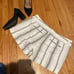 NWT Midi Linen Striped Print lines casual dressy Mid Rise Bermudas neutral strip