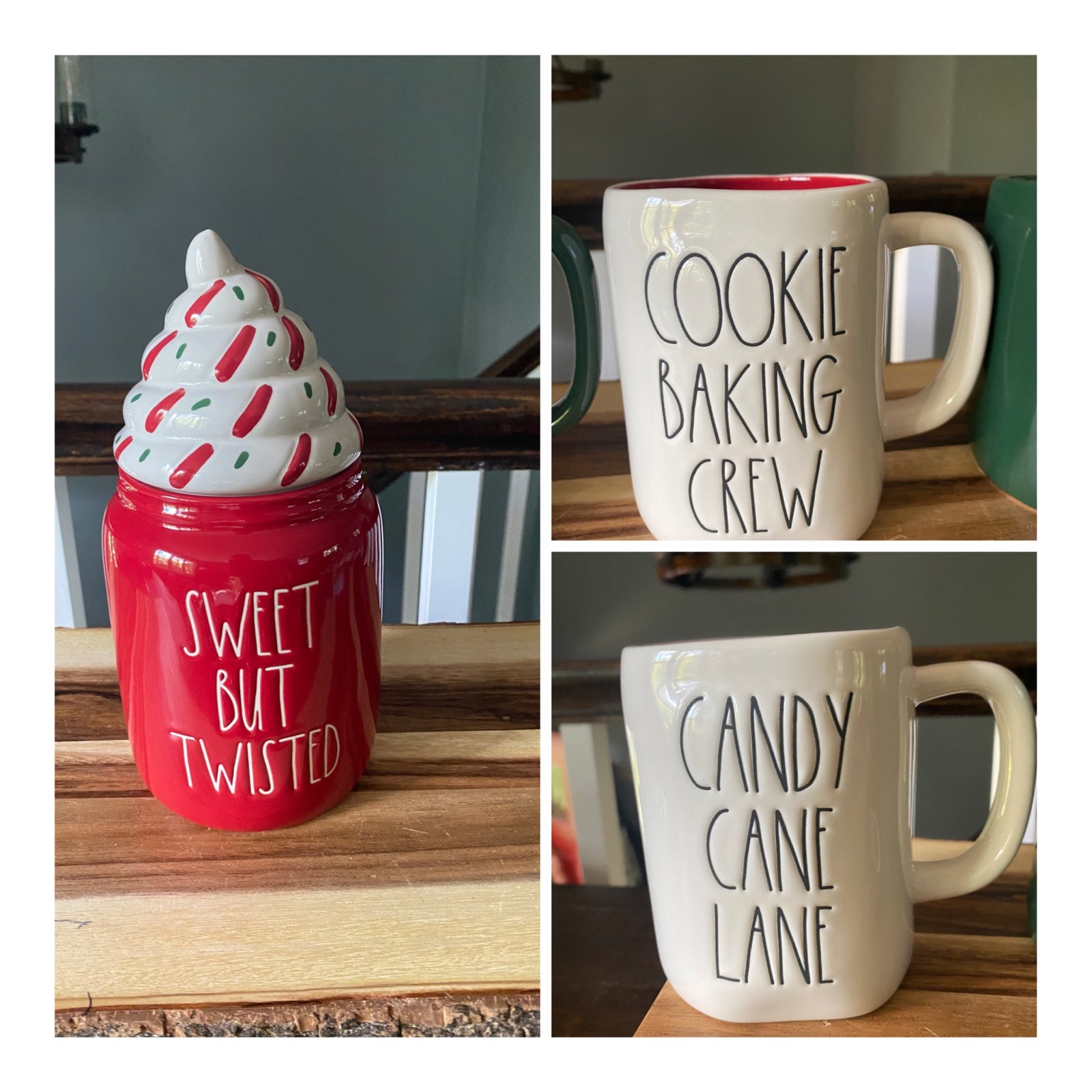 Rae Dunn Christmas Canister + 2 mugs (Sweet But Twisted Cookie Baking Crew, and