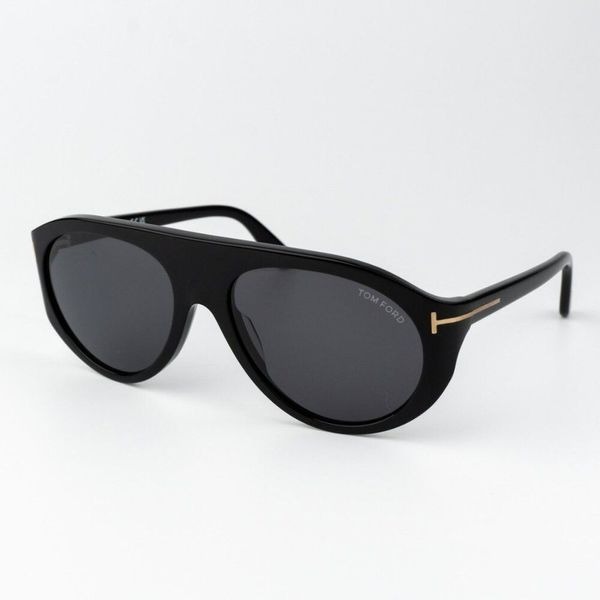 Tom Ford Men Sunglasses Shiny Black Smoke Pilot REX FT1001/S 01A BRAND NEW