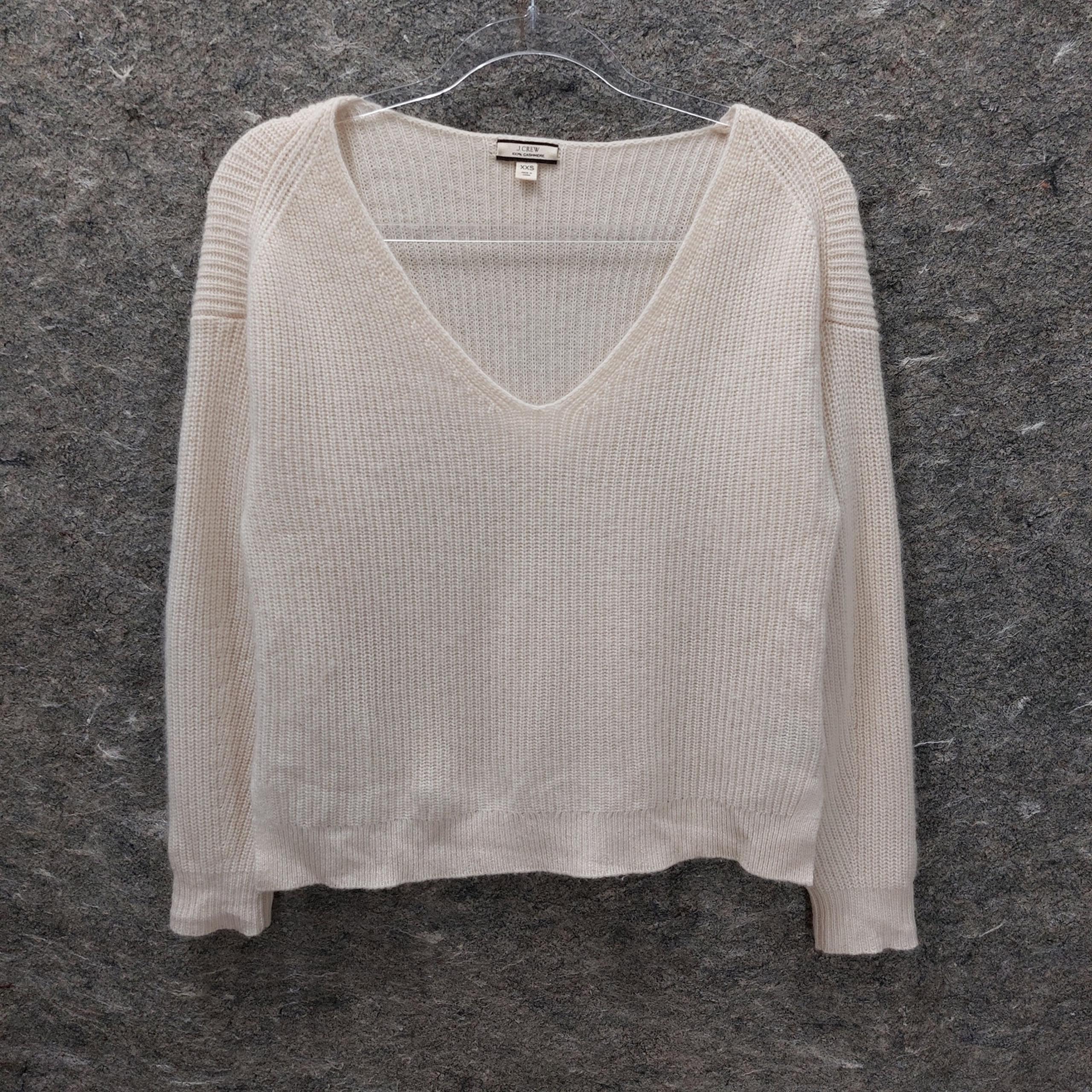 J.Crew Ribbed Cashmere Sweater Women's XXS Oversized Cream V-neck Minimalist