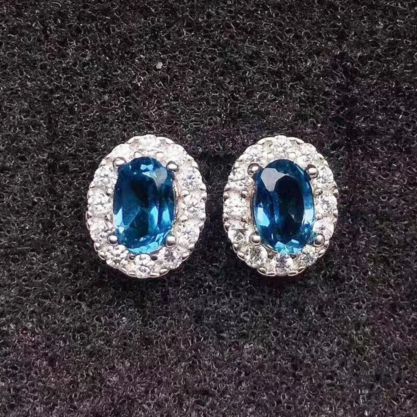 London Blue Topaz Earrings, Natural London Blue Topaz Stud Earrings 4x6mm
