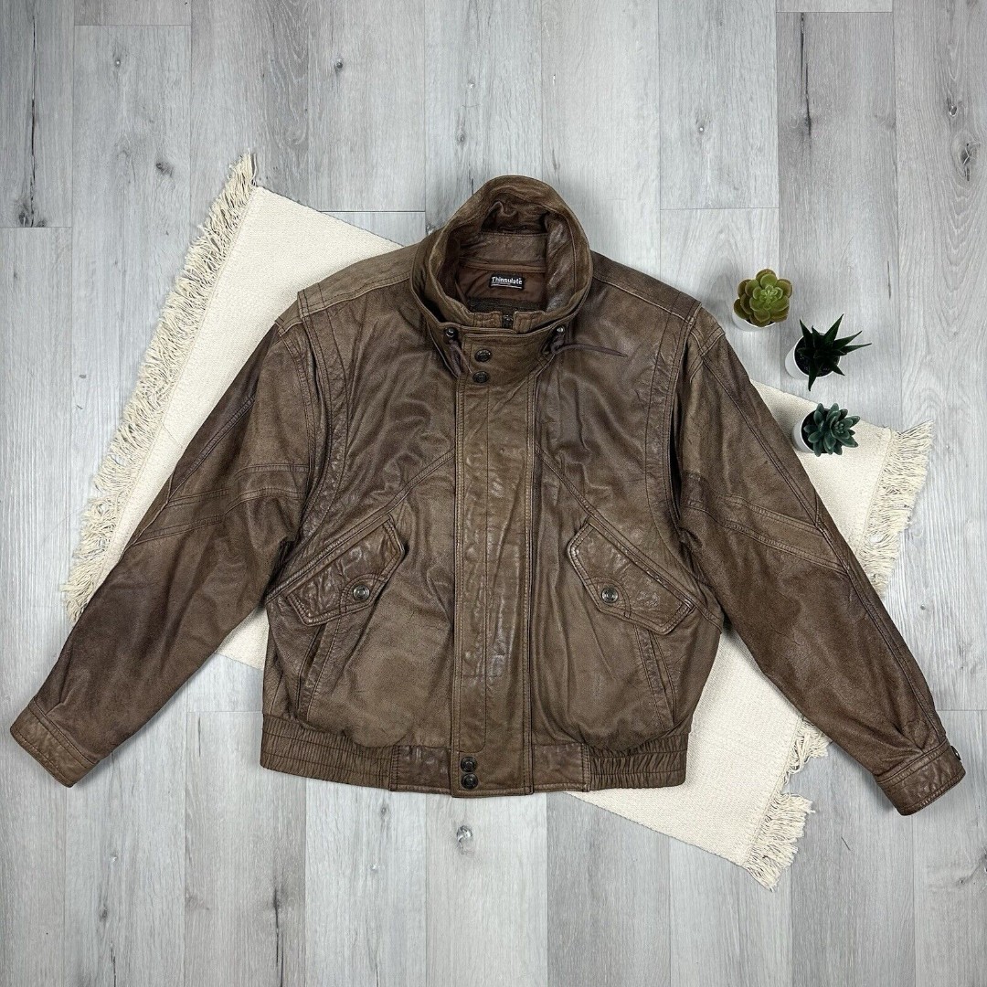 Vintage Adventure Bound Wilsons Jacket Mens L Brown Leather Thinsulate Bomber