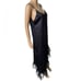 Lady Cameo Vintage 80s Plus Size Black Asymmetrical High Slit Ruffle Slip Dress