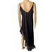 Lady Cameo Vintage 80s Plus Size Black Asymmetrical High Slit Ruffle Slip Dress