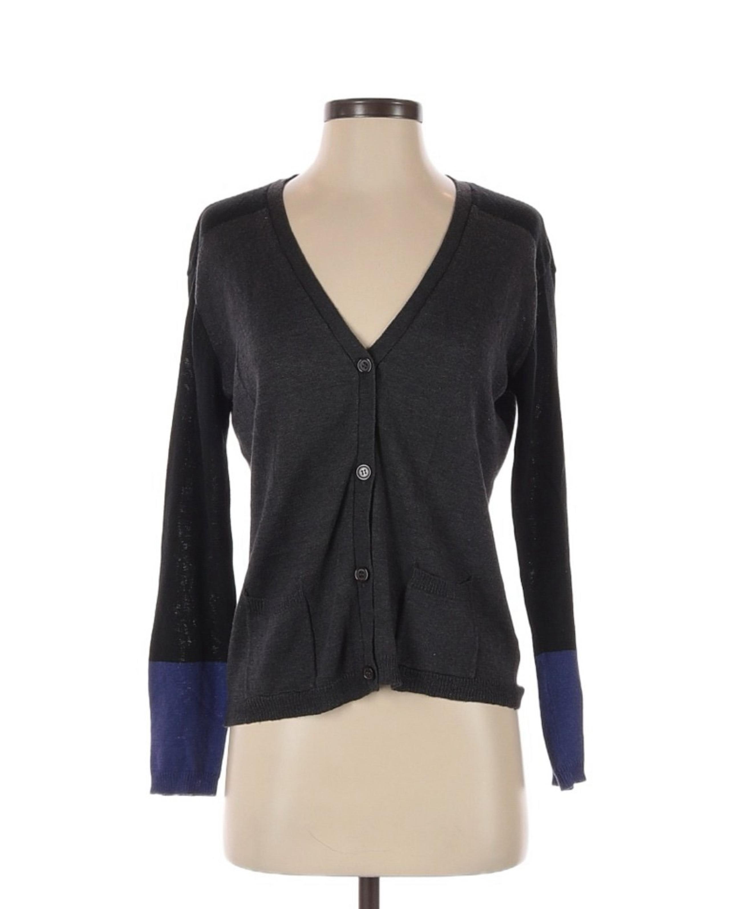 RDI womens Color Block Cardigan Dark Gray, Black, Blue Size Small. 2 Pockets