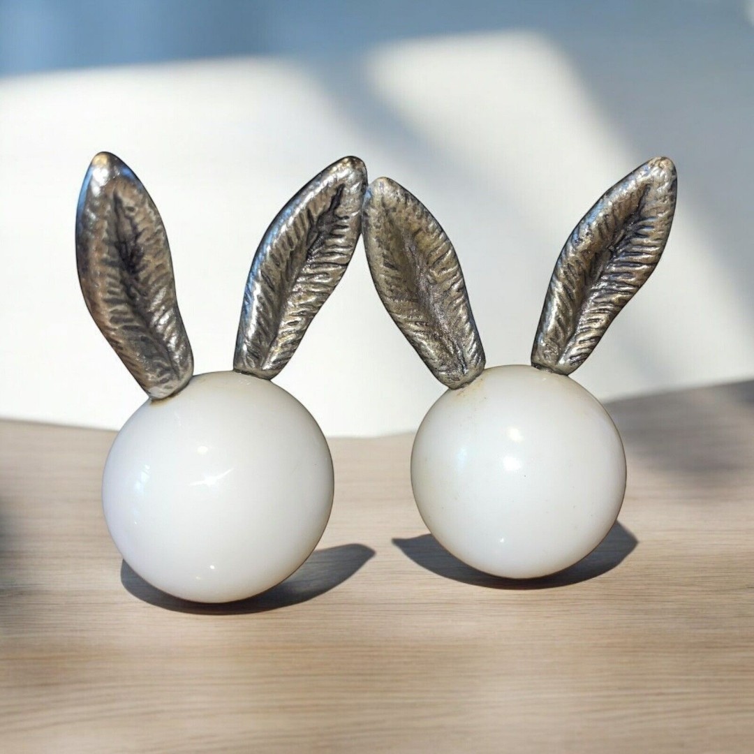 Lot of 13 Vtg Anthropologie Bunny Rabbit Ears Porcelain Drawer Pulls Hardware