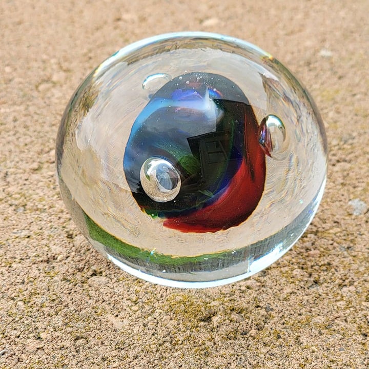 Marian Pyrcak Dichroic Signed Art Glass Paperweight Poland Controlled Bubbles
