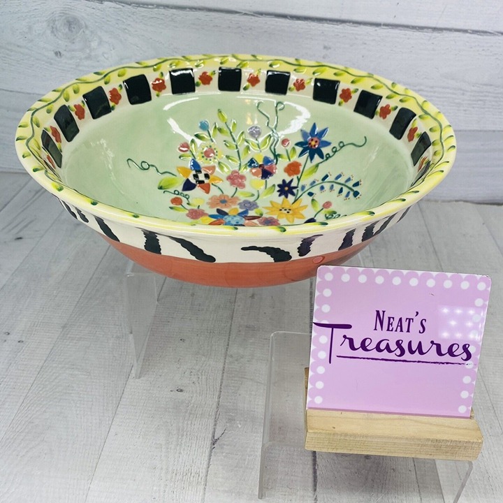 Shannon Smith Design 2001 SPRING FLOWER BOUQUET Colorful Ceramic Serving Bowl