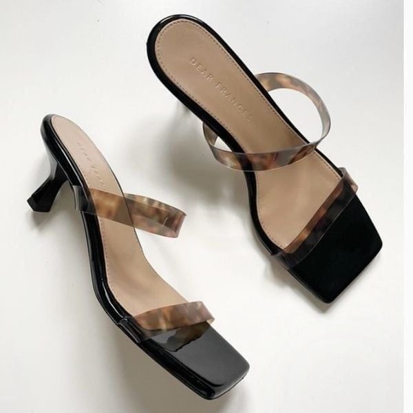 Dear Frances Rain Sandal Leopard Tortoishell Two Strap Mules Kitten Heels Sz 37