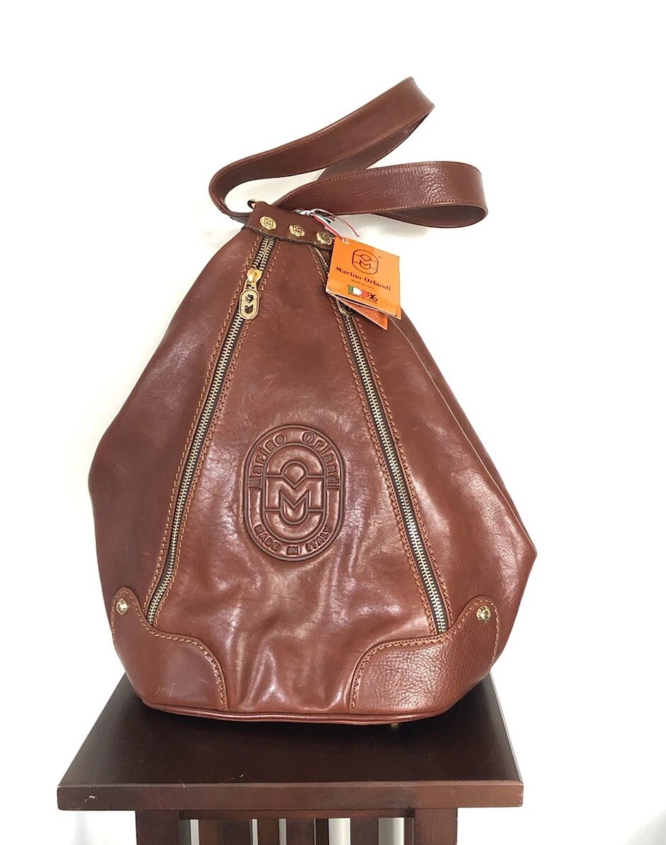 Marino Orlandi embossed Italian leather backpack sling bag new