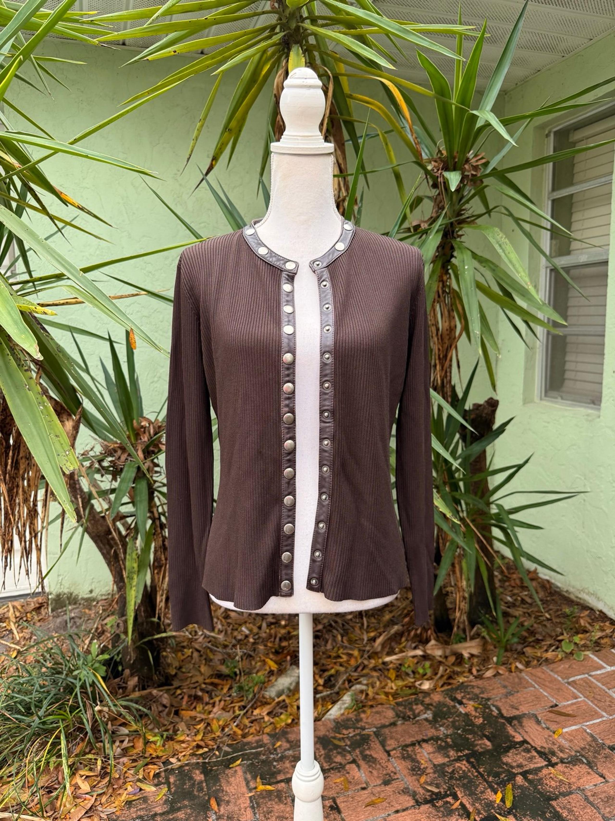 Brown Leather Trimmed cardigan
