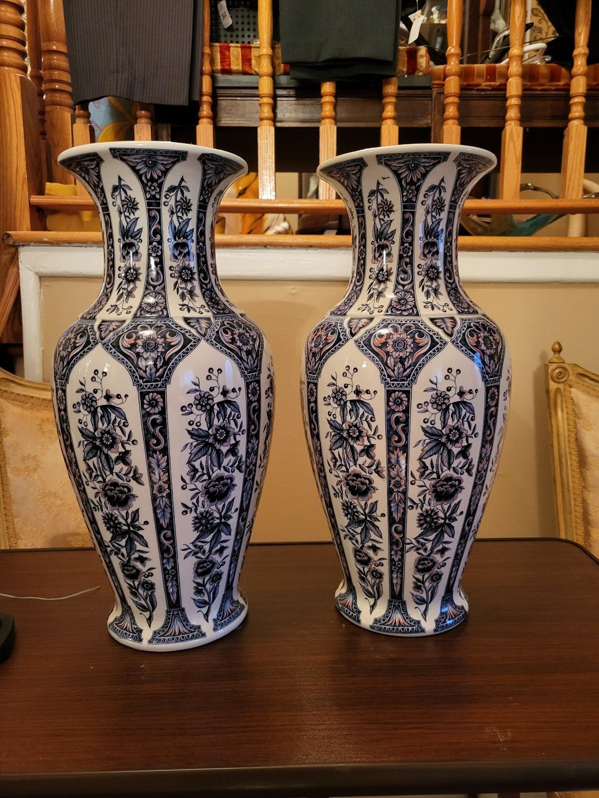 17 in. Italian vase, blue and pink details